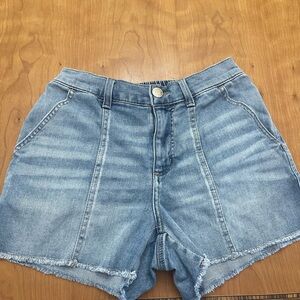 Maurices Light Blue High-Rise Denim Shorts with Frayed Hem